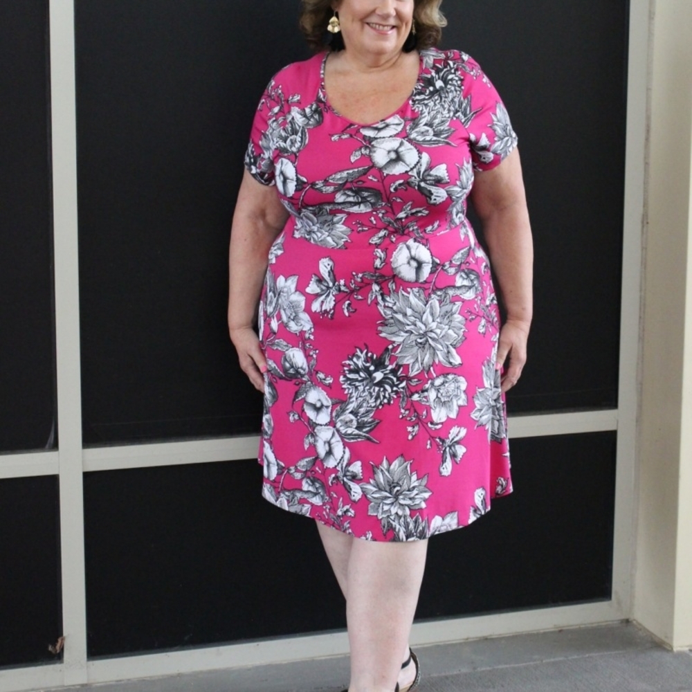 NEW NWOT Christopher & Banks Floral Pink/ Black Dress Sz 1X(16/18)